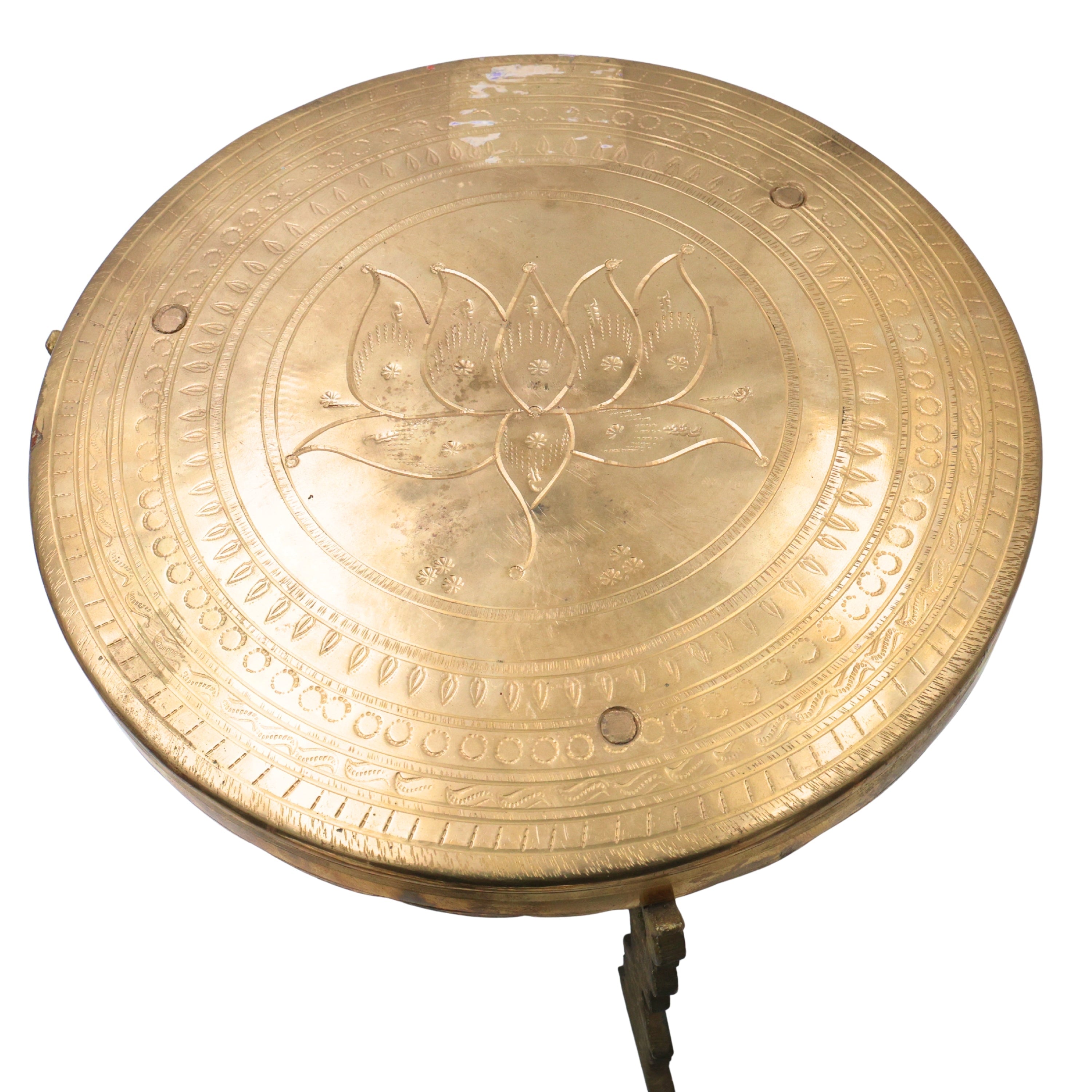 Brass Pooja Chowki for Home Temple Decor, Peetal Bajot Peetham Patla Dev Peeth Simhasanam Murti Aasan Traditional Handcrafted Platform, Gold, 6.5 Inch, 1 Piece