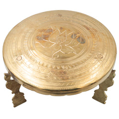 Brass Pooja Chowki, Peetal Pooja Peeth, Brass Bajot Patla, Murti Aasan Simhasanam, Dev Peeth Vedika, Brass Idol Stand, Mandir Platform, Havan Kalash Chowki for Home Temple Decor, Gold, 5.5 Inch, 1 Piece