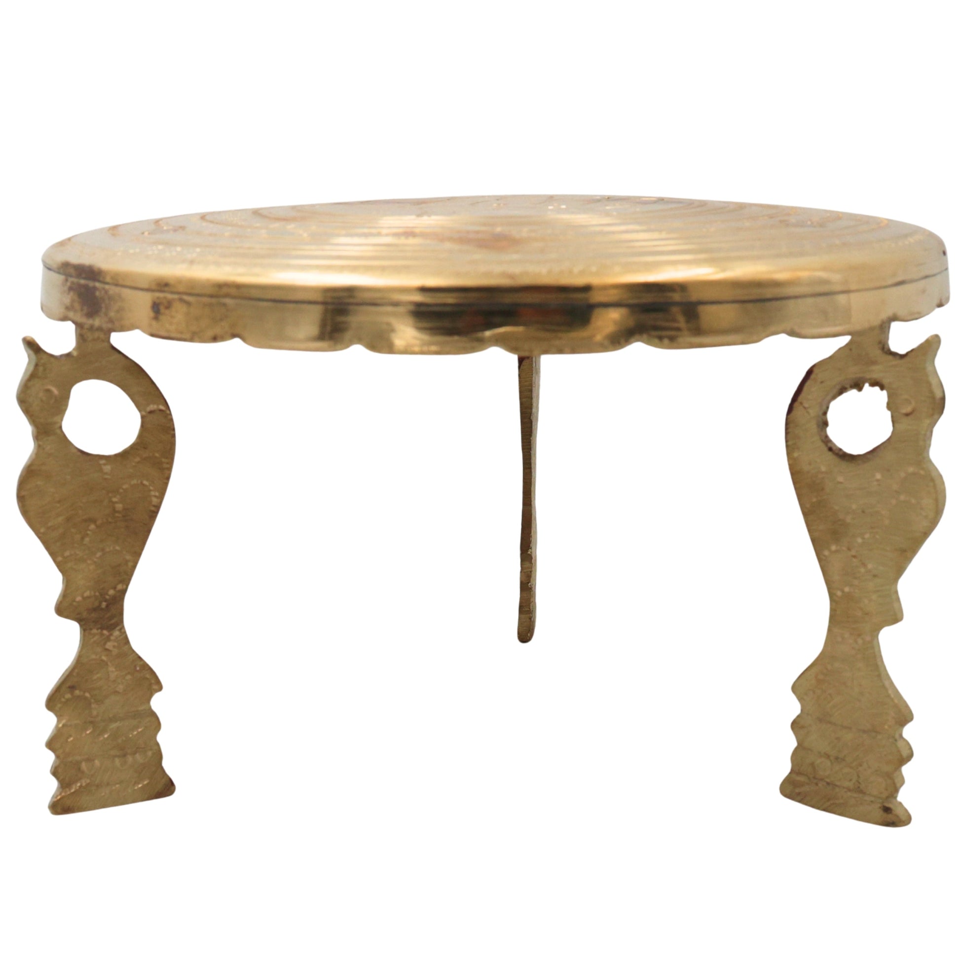 Brass Pooja Chowki, Peetal Pooja Peeth, Brass Bajot Patla, Murti Aasan Simhasanam, Dev Peeth Vedika, Brass Idol Stand, Mandir Platform, Havan Kalash Chowki for Home Temple Decor, Gold, 5.5 Inch, 1 Piece