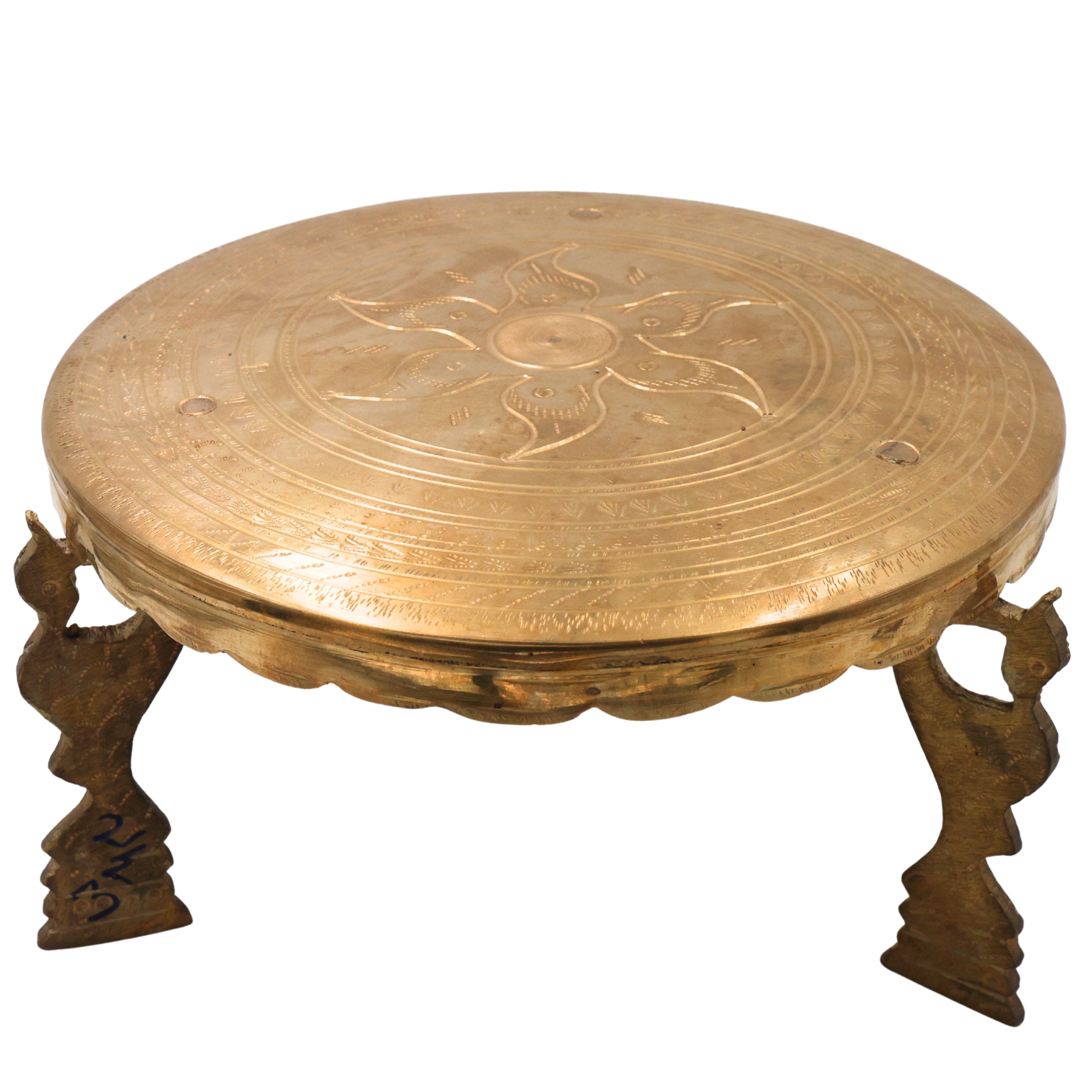 Brass Pooja Chowki, Peetal Murti Peetham, Pittalai Bajot, Brass Dev Peeth Simhasanam, Brass Mandir Platform, Brass Idol Stand, Pooja Aasan, Havan Chowki, Traditional Handcrafted Brass Pooja Platform for Home Temple Decor, Gold, 10 Inch, 1 Piece