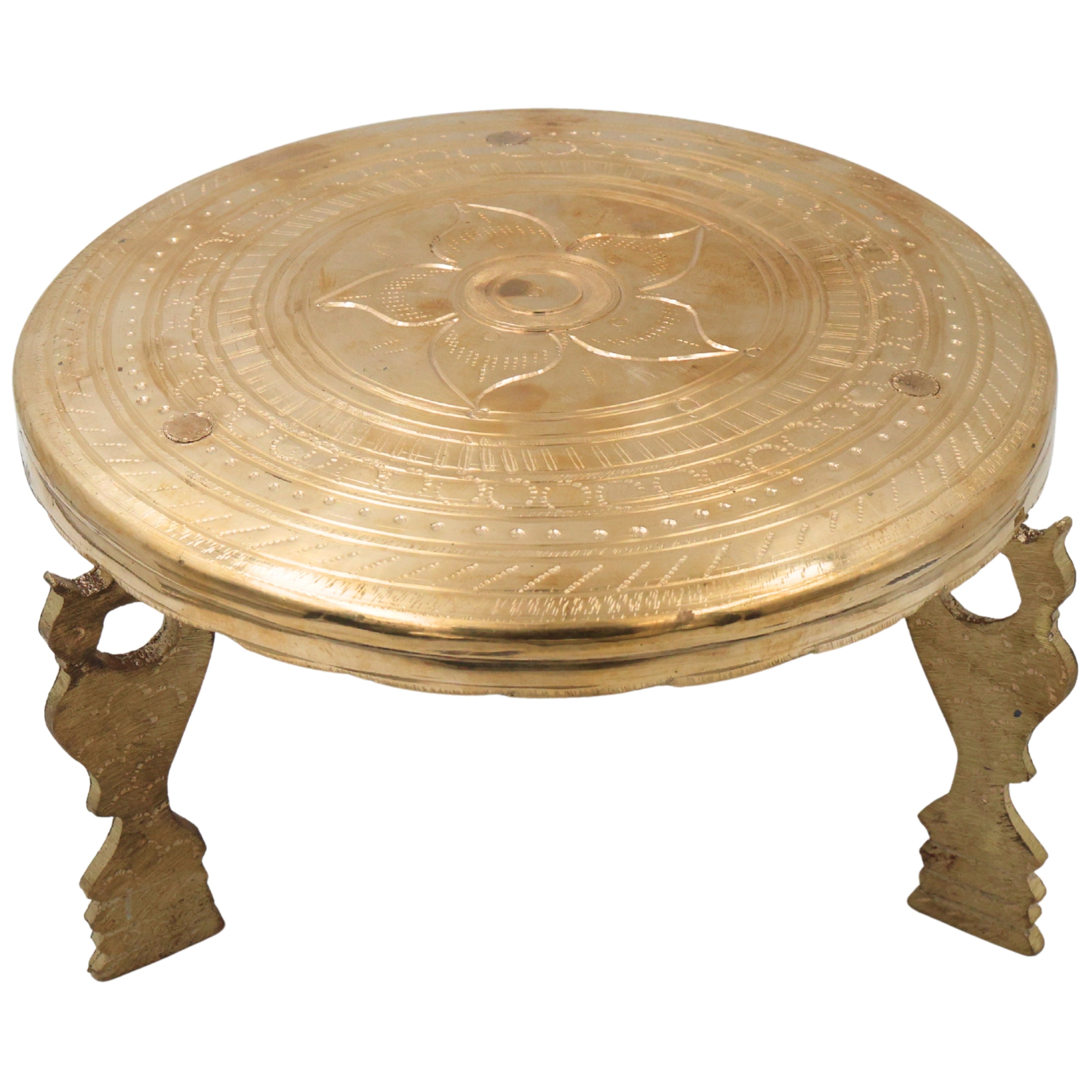 Brass Aasan Pooja Platform, Murti Stand, Dev Peeth, Vedika, Patla, Simhasan for Home Temple Mandir Decor, Gold, 5.5 Inch, 1 Piece