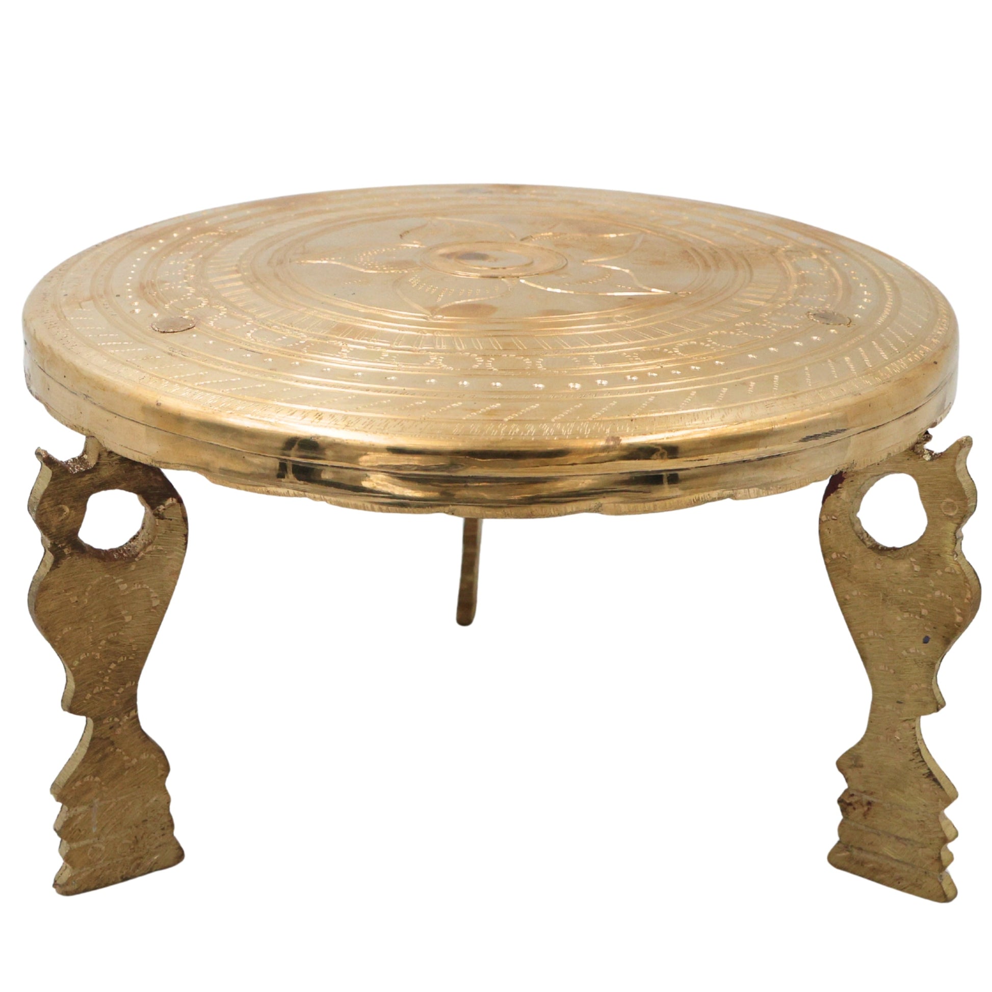 Brass Aasan Pooja Platform, Murti Stand, Dev Peeth, Vedika, Patla, Simhasan for Home Temple Mandir Decor, Gold, 5.5 Inch, 1 Piece