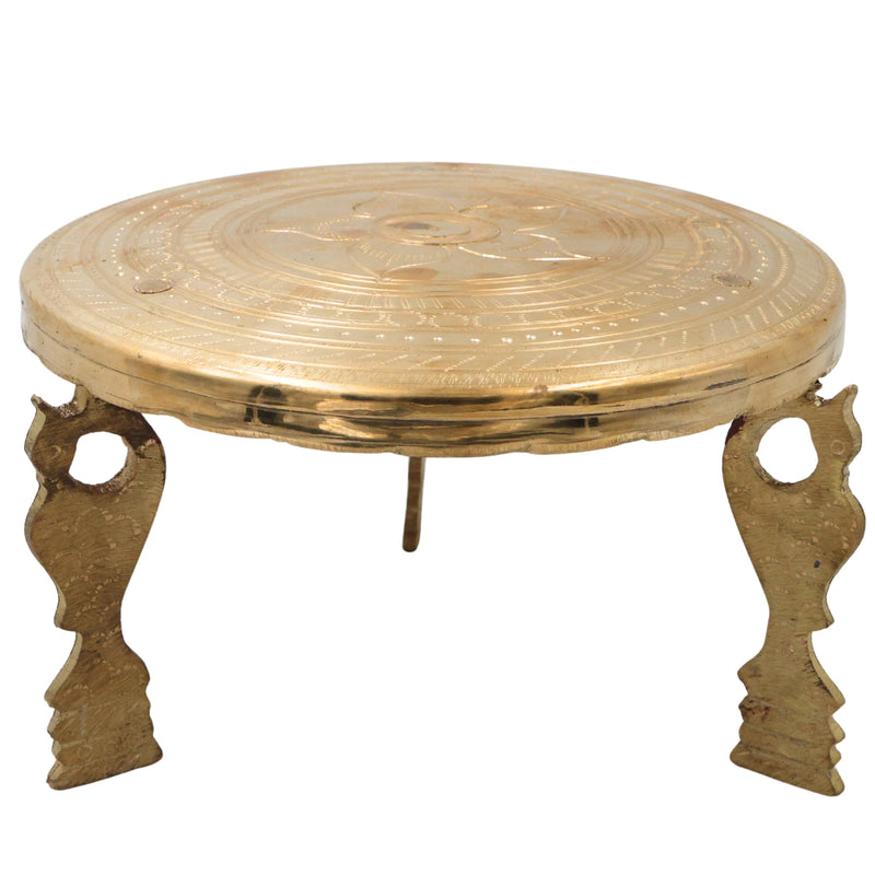 Brass Aasan Pooja Platform, Murti Stand, Dev Peeth, Vedika, Patla, Simhasan for Home Temple Mandir Decor, Gold, 5.5 Inch, 1 Piece