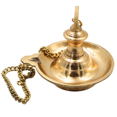Brass Hanging Lamp for Pooja, Temple Hanging Diya, Thooku Vilakku, Kuthu Vilakku, Brass Hanging Deepam, Traditional Peetal Hanging Deepak with Chain for Home Mandir, Kerala Style Nilavilakku Decor, Gold, 5 Inch, 1 Piece