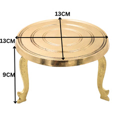 Brass Pooja Chowki, Peetham, Bajot, Aasan, Patla, Simhasanam, Murti Chowki, Dev Peeth, Vedika, Brass Idol Stand, Pooja Platform, Mandir Chowki, Peetal Pittalai Pital Hittale Brass Chowki for Home Temple Decor, Gold, 3.5 Inch, 1 Piece