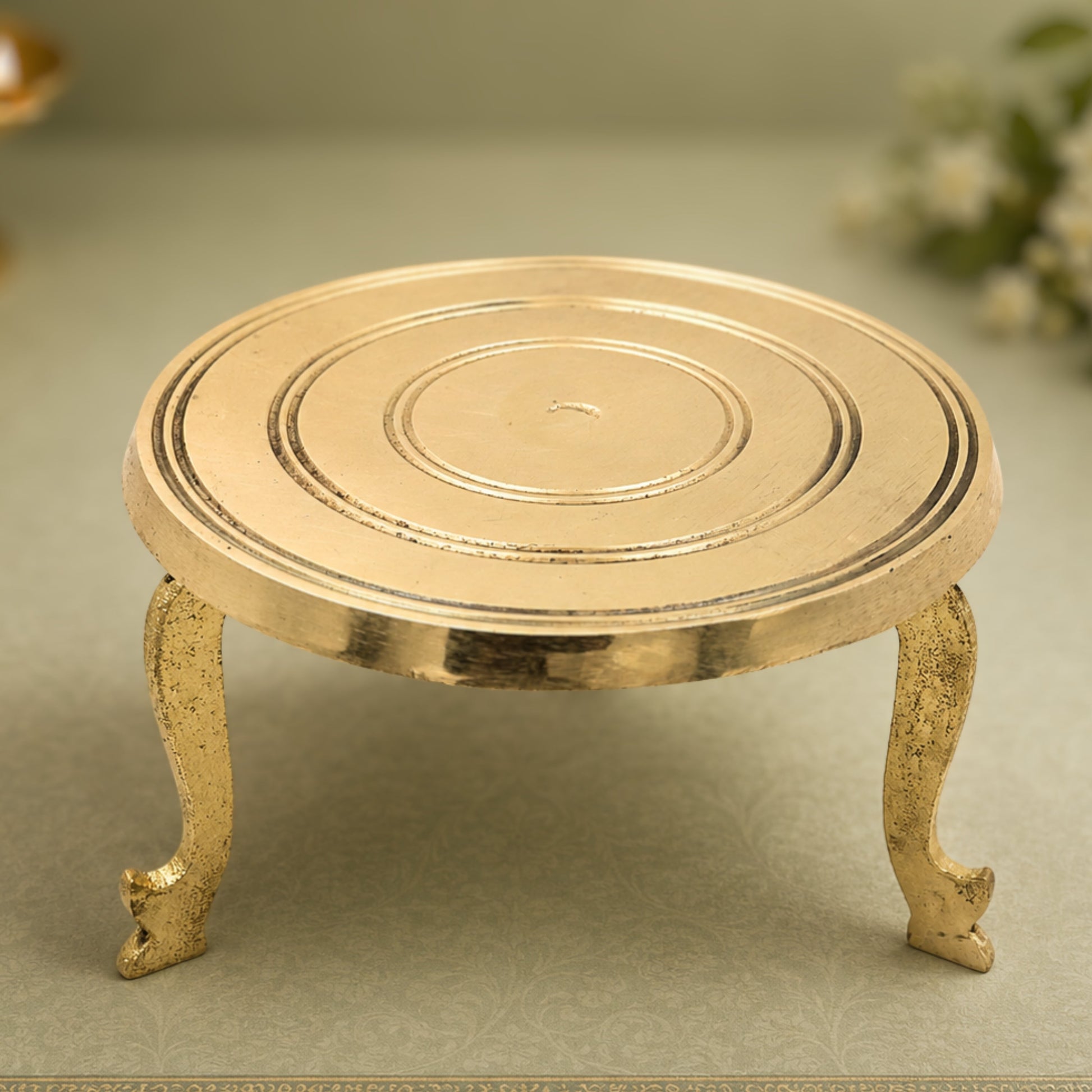 Brass Pooja Chowki, Peetal Peetham, Pittalai Aasan, Brass Bajot, Murti Chowki, Dev Peeth, Simhasanam, Pooja Platform, Brass Patla, Mandir Chowki for God Idol, Kalash & Havan Use (12x12 cm), Gold, 3 Inch, 1 Piece