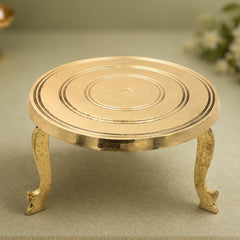 Brass Pooja Chowki, Peetal Peetham, Pittalai Aasan, Brass Bajot, Murti Chowki, Dev Peeth, Simhasanam, Pooja Platform, Brass Patla, Mandir Chowki for God Idol, Kalash & Havan Use (12x12 cm), Gold, 3 Inch, 1 Piece
