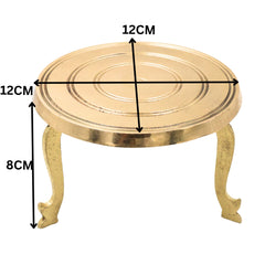 Brass Pooja Chowki, Peetal Peetham, Pittalai Aasan, Brass Bajot, Murti Chowki, Dev Peeth, Simhasanam, Pooja Platform, Brass Patla, Mandir Chowki for God Idol, Kalash & Havan Use (12x12 cm), Gold, 3 Inch, 1 Piece