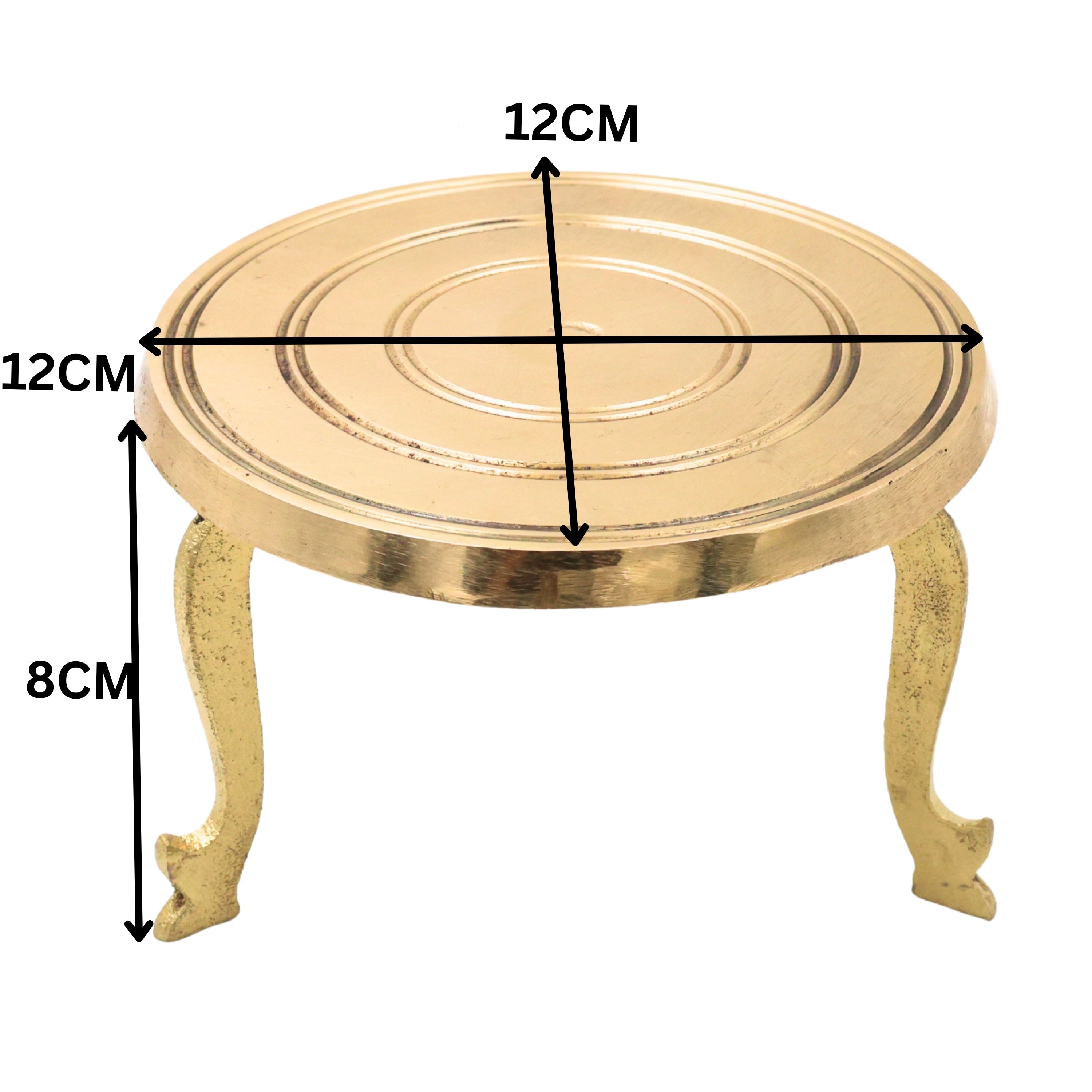 Brass Pooja Chowki, Peetal Peetham, Pittalai Aasan, Brass Bajot, Murti Chowki, Dev Peeth, Simhasanam, Pooja Platform, Brass Patla, Mandir Chowki for God Idol, Kalash & Havan Use (12x12 cm), Gold, 3 Inch, 1 Piece