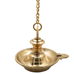 Traditional Brass Hanging Lamp Thooku Vilakku Pooja Hanging Diya Deepam Temple Chain Oil Lamp Kerala Style Vilakku Peetal Pittal Mandir Hanging Lamp for Home Temple Spiritual Decor Diwali Pooja Accessories, Gold, 6.5 Inch (Only Lamp), 1 Piece