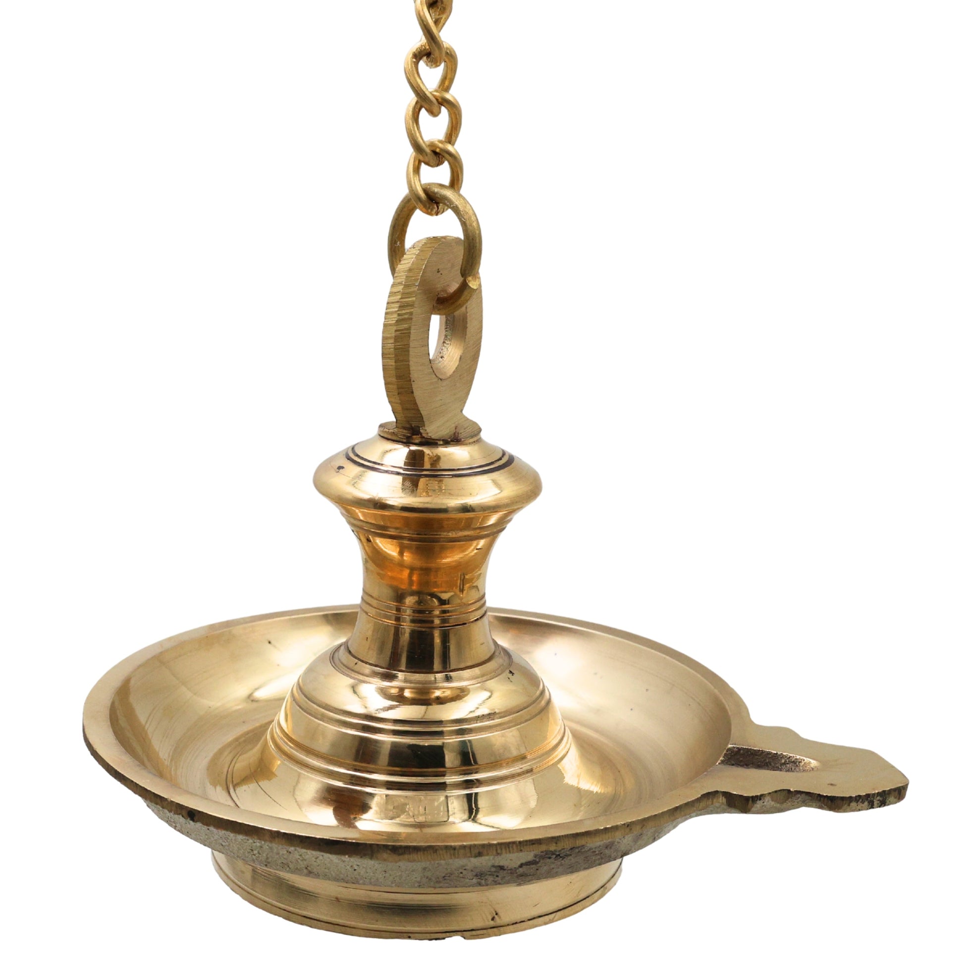 Traditional Brass Hanging Lamp Thooku Vilakku Pooja Hanging Diya Deepam Temple Chain Oil Lamp Kerala Style Vilakku Peetal Pittal Mandir Hanging Lamp for Home Temple Spiritual Decor Diwali Pooja Accessories, Gold, 6.5 Inch (Only Lamp), 1 Piece
