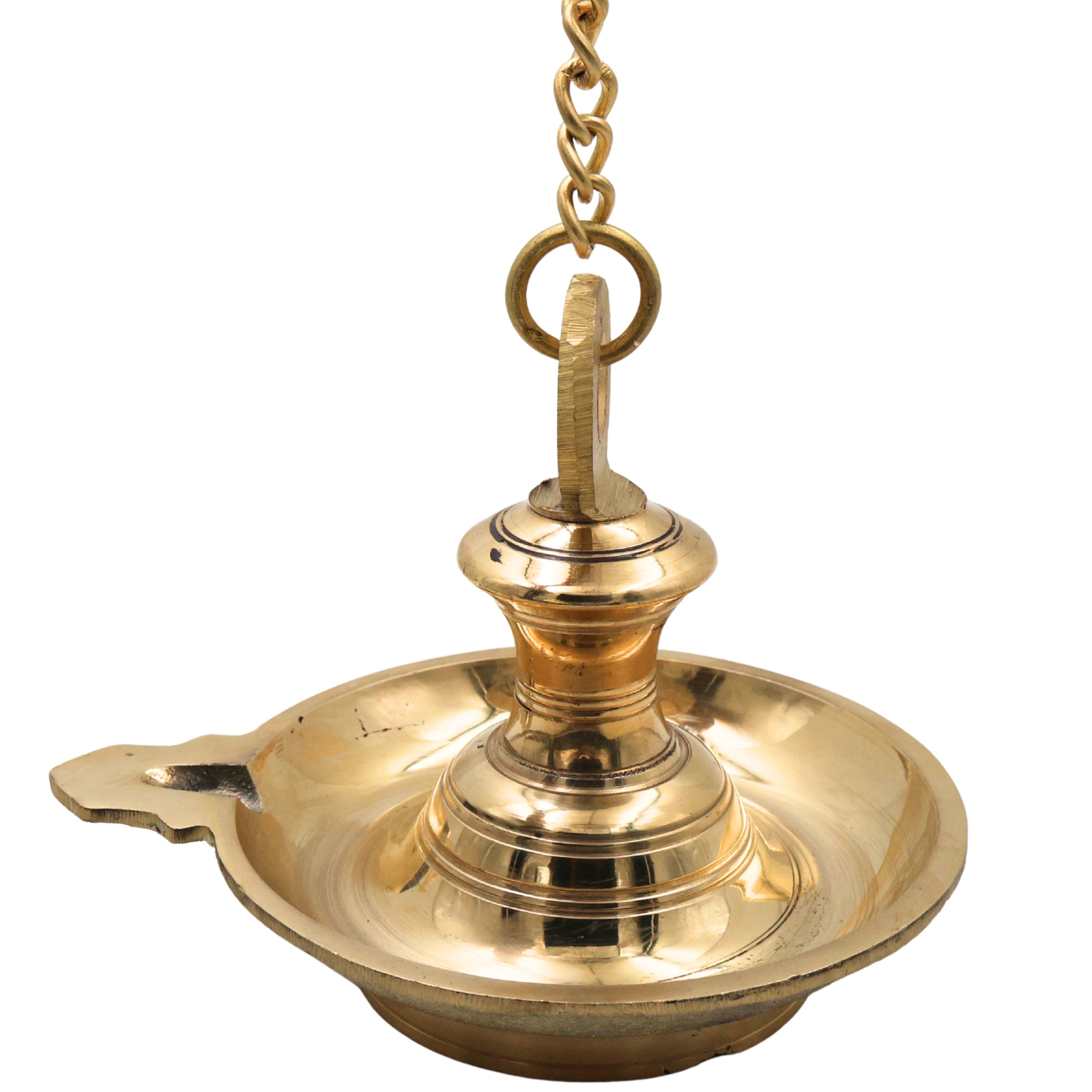 Traditional Brass Hanging Lamp Thooku Vilakku Pooja Hanging Diya Deepam Temple Chain Oil Lamp Kerala Style Vilakku Peetal Pittal Mandir Hanging Lamp for Home Temple Spiritual Decor Diwali Pooja Accessories, Gold, 6.5 Inch (Only Lamp), 1 Piece