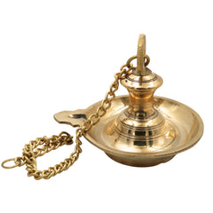 Traditional Brass Hanging Lamp Thooku Vilakku Pooja Hanging Diya Deepam Temple Chain Oil Lamp Kerala Style Vilakku Peetal Pittal Mandir Hanging Lamp for Home Temple Spiritual Decor Diwali Pooja Accessories, Gold, 6.5 Inch (Only Lamp), 1 Piece