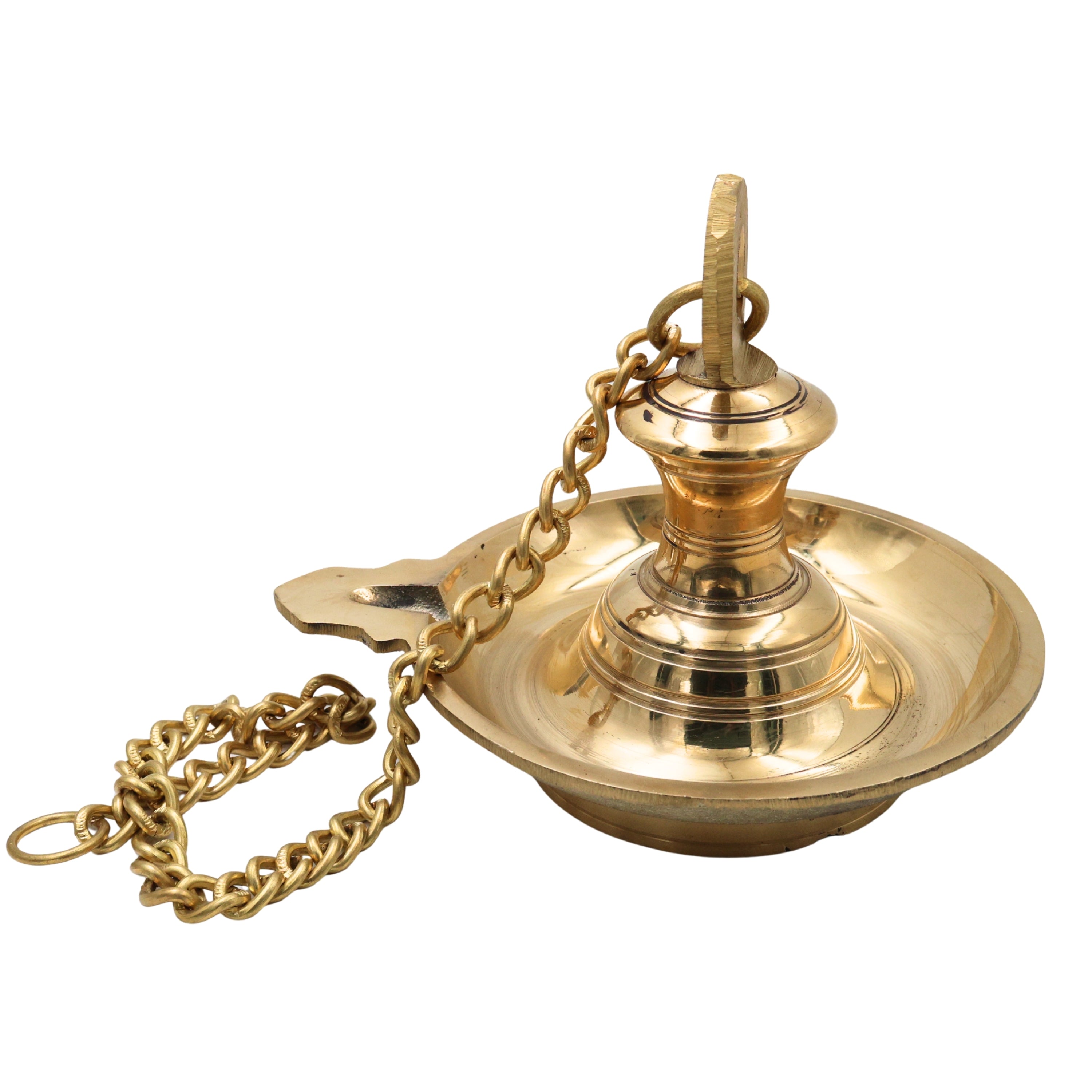 Traditional Brass Hanging Lamp Thooku Vilakku Pooja Hanging Diya Deepam Temple Chain Oil Lamp Kerala Style Vilakku Peetal Pittal Mandir Hanging Lamp for Home Temple Spiritual Decor Diwali Pooja Accessories, Gold, 6.5 Inch (Only Lamp), 1 Piece