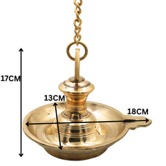 Traditional Brass Hanging Lamp Thooku Vilakku Pooja Hanging Diya Deepam Temple Chain Oil Lamp Kerala Style Vilakku Peetal Pittal Mandir Hanging Lamp for Home Temple Spiritual Decor Diwali Pooja Accessories, Gold, 6.5 Inch (Only Lamp), 1 Piece