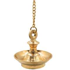 Brass Hanging Lamp Kerala Vilakku Thooku Vilakku Hanging Diya Deepam Deepak Peetal Pital Pittal Temple Pooja Hanging Oil Lamp Traditional South Indian Mandir Chain Hanging Deepa Jyoti Lamp Home Decor Vastu Lamp, Gold, 7 Inch, 1 Piece