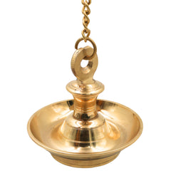 Brass Hanging Lamp Kerala Vilakku Thooku Vilakku Hanging Diya Deepam Deepak Peetal Pital Pittal Temple Pooja Hanging Oil Lamp Traditional South Indian Mandir Chain Hanging Deepa Jyoti Lamp Home Decor Vastu Lamp, Gold, 7 Inch, 1 Piece