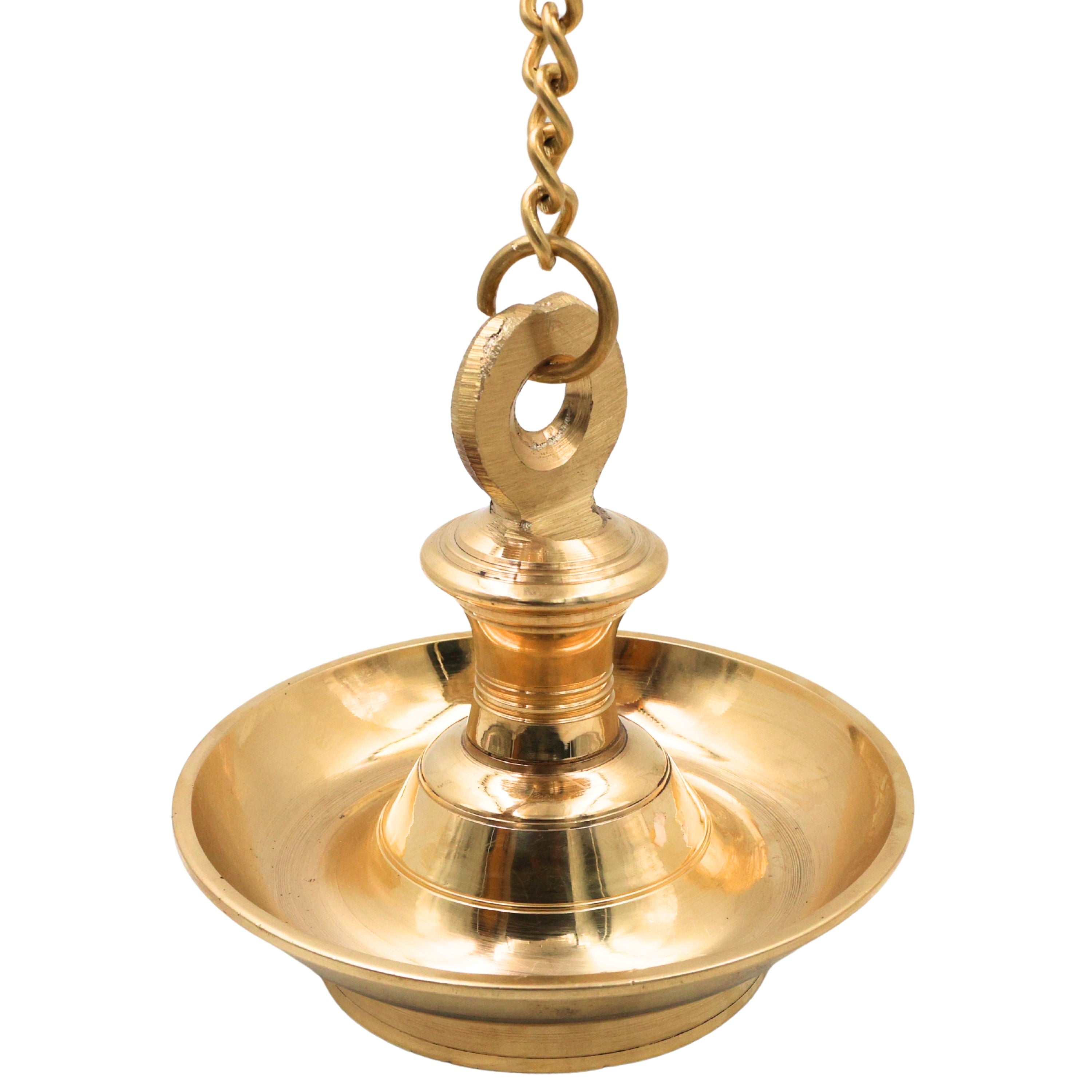 Brass Hanging Lamp Kerala Vilakku Thooku Vilakku Hanging Diya Deepam Deepak Peetal Pital Pittal Temple Pooja Hanging Oil Lamp Traditional South Indian Mandir Chain Hanging Deepa Jyoti Lamp Home Decor Vastu Lamp, Gold, 7 Inch, 1 Piece