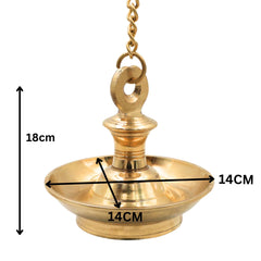 Brass Hanging Lamp Kerala Vilakku Thooku Vilakku Hanging Diya Deepam Deepak Peetal Pital Pittal Temple Pooja Hanging Oil Lamp Traditional South Indian Mandir Chain Hanging Deepa Jyoti Lamp Home Decor Vastu Lamp, Gold, 7 Inch, 1 Piece