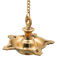 Brass Hanging Lamp Kerala Thooku Vilakku Deepam, Traditional Peetal Hanging Diya, South Indian Temple Hanging Deepak Vilakku Oil Lamp for Pooja Mandir Home Decor, Gold, 7 Inch, 1 Piece