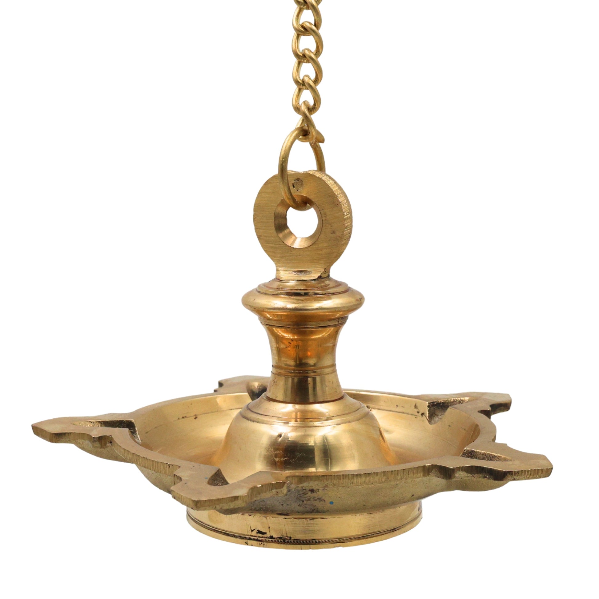 Brass Hanging Lamp Kerala Thooku Vilakku Deepam, Traditional Peetal Hanging Diya, South Indian Temple Hanging Deepak Vilakku Oil Lamp for Pooja Mandir Home Decor, Gold, 7 Inch, 1 Piece