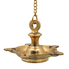 Brass Hanging Lamp Kerala Thooku Vilakku Deepam, Traditional Peetal Hanging Diya, South Indian Temple Hanging Deepak Vilakku Oil Lamp for Pooja Mandir Home Decor, Gold, 7 Inch, 1 Piece