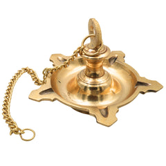 Brass Hanging Lamp Kerala Thooku Vilakku Deepam, Traditional Peetal Hanging Diya, South Indian Temple Hanging Deepak Vilakku Oil Lamp for Pooja Mandir Home Decor, Gold, 7 Inch, 1 Piece