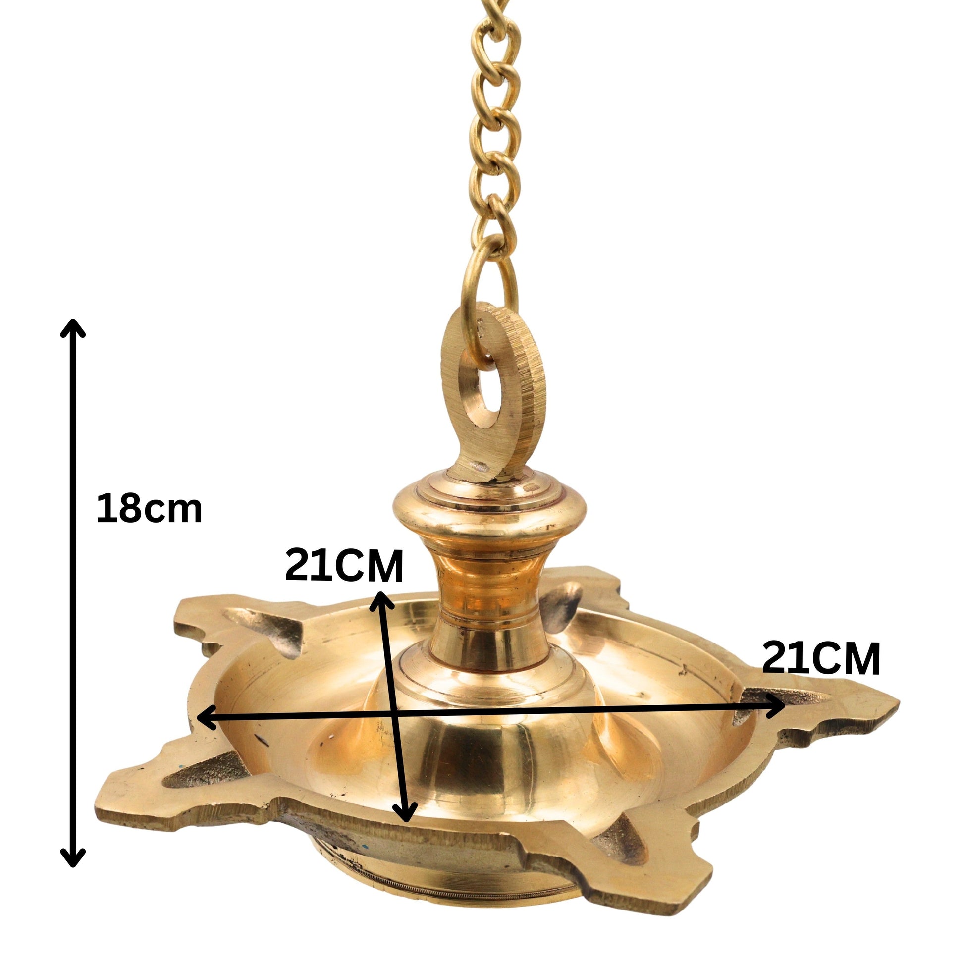 Brass Hanging Lamp Kerala Thooku Vilakku Deepam, Traditional Peetal Hanging Diya, South Indian Temple Hanging Deepak Vilakku Oil Lamp for Pooja Mandir Home Decor, Gold, 7 Inch, 1 Piece