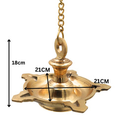 Brass Hanging Lamp Kerala Thooku Vilakku Deepam, Traditional Peetal Hanging Diya, South Indian Temple Hanging Deepak Vilakku Oil Lamp for Pooja Mandir Home Decor, Gold, 7 Inch, 1 Piece