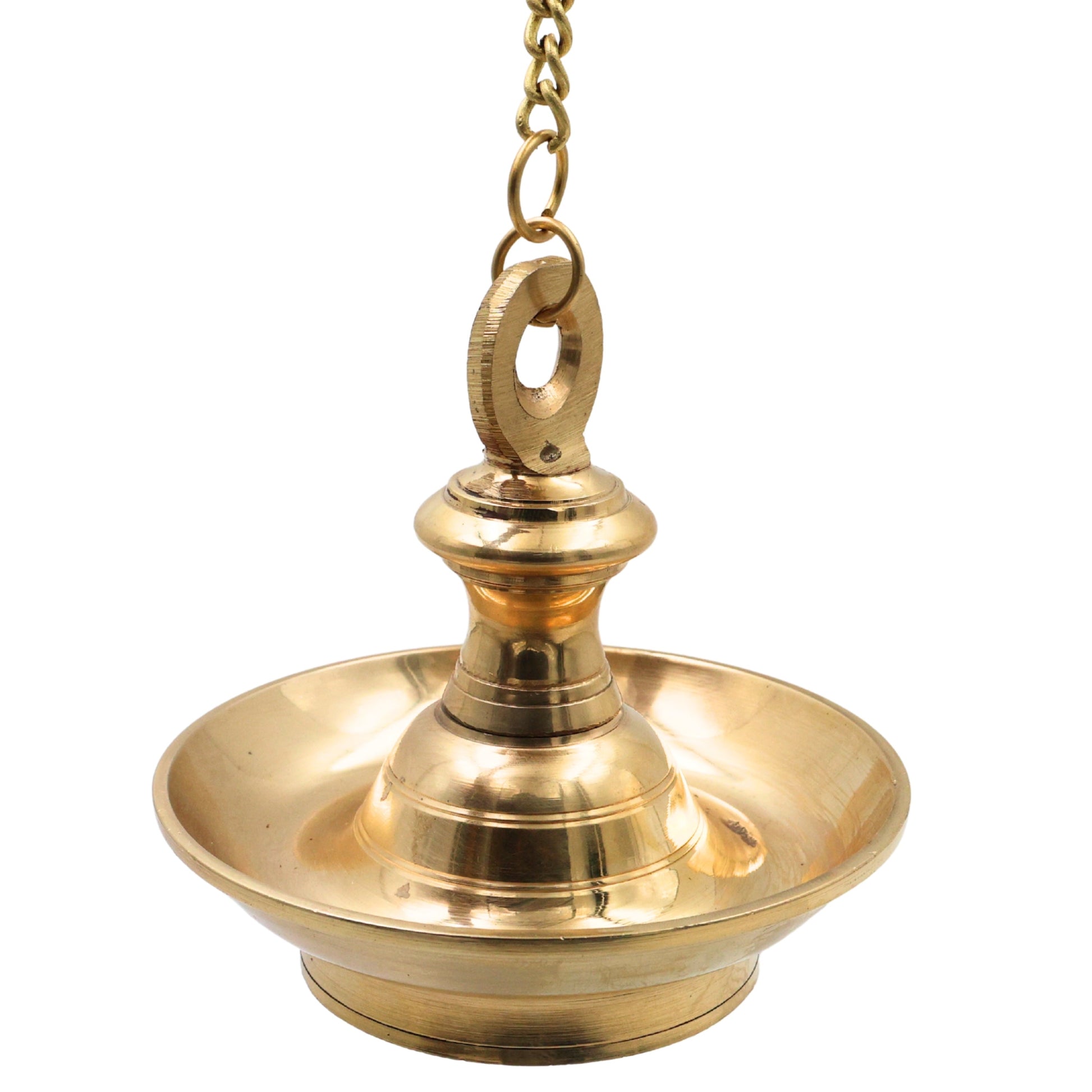 Brass Hanging Lamp Kerala Thooku Vilakku, Traditional Peetal Hanging Diya Deepam, South Indian Temple Hanging Oil Lamp, Pooja Mandir Deepa Jyoti Vilakku Decorative Chain Lamp for Home Temple Decor, Gold, 5.5 Inch, 1 Piece