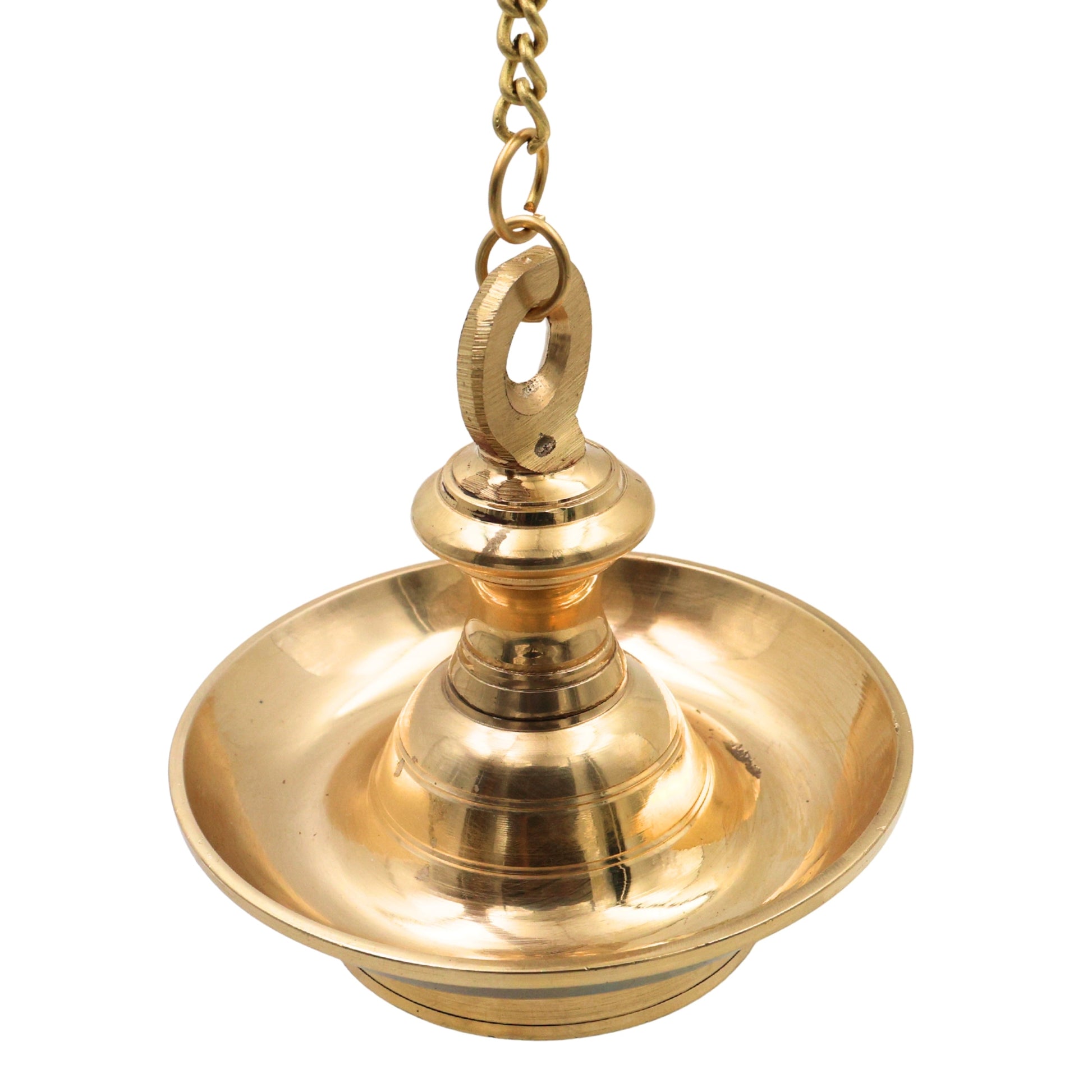 Brass Hanging Lamp Kerala Thooku Vilakku, Traditional Peetal Hanging Diya Deepam, South Indian Temple Hanging Oil Lamp, Pooja Mandir Deepa Jyoti Vilakku Decorative Chain Lamp for Home Temple Decor, Gold, 5.5 Inch, 1 Piece