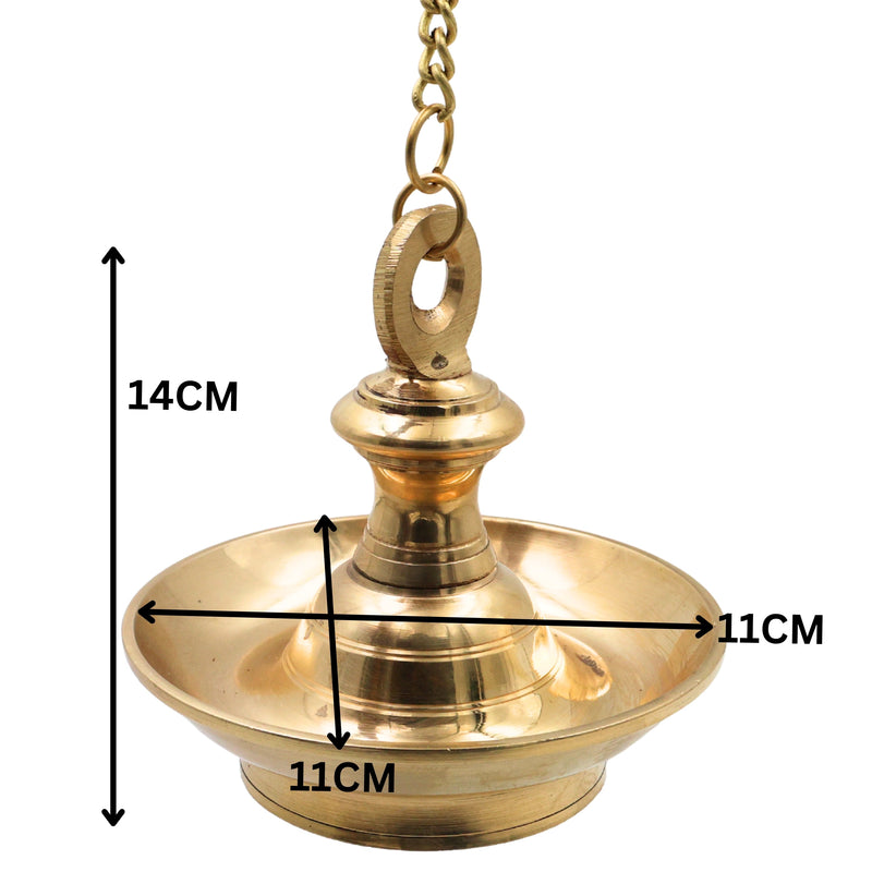 Brass Hanging Lamp Kerala Thooku Vilakku, Traditional Peetal Hanging Diya Deepam, South Indian Temple Hanging Oil Lamp, Pooja Mandir Deepa Jyoti Vilakku Decorative Chain Lamp for Home Temple Decor, Gold, 5.5 Inch, 1 Piece