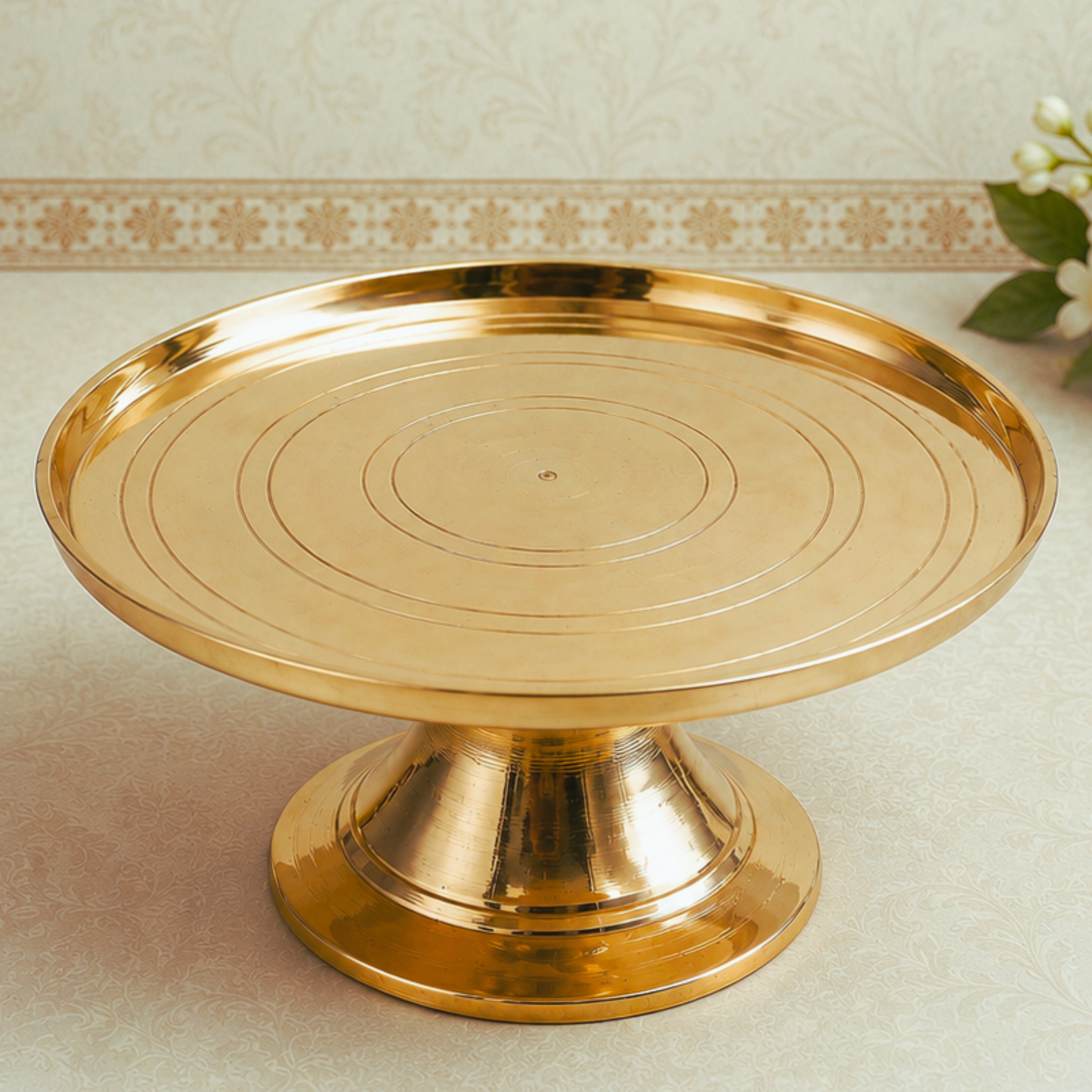 Brass Round Stand for Pooja Idol, Peetal Murti Asana, Circular Pooja Chowki, Brass Peetham Simhasanam, Mandir Pedestal Stand, Brass Gol Platform for God Statue, Diya Lamp Urli Display Base, Gold, 2.5 Inch, 1 Piece