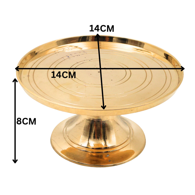 Brass Round Pooja Stand Chowki Peetham Singhasan Circular Idol Display Base Peetal Pittal Hittale Murti Asana Pedestal for God Idol Diya Urli Temple Mandir Decor, Gold, 3 Inch, 1 Piece