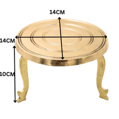 Brass Round Stand Pooja Chowki Circular Idol Display Peetham Simhasanam Murti Asana Mandir Temple Diya Pedestal Peetal Pittal Hittale Brass Platform for God Idol Decor, Gold, 4 Inch, 1 Piece