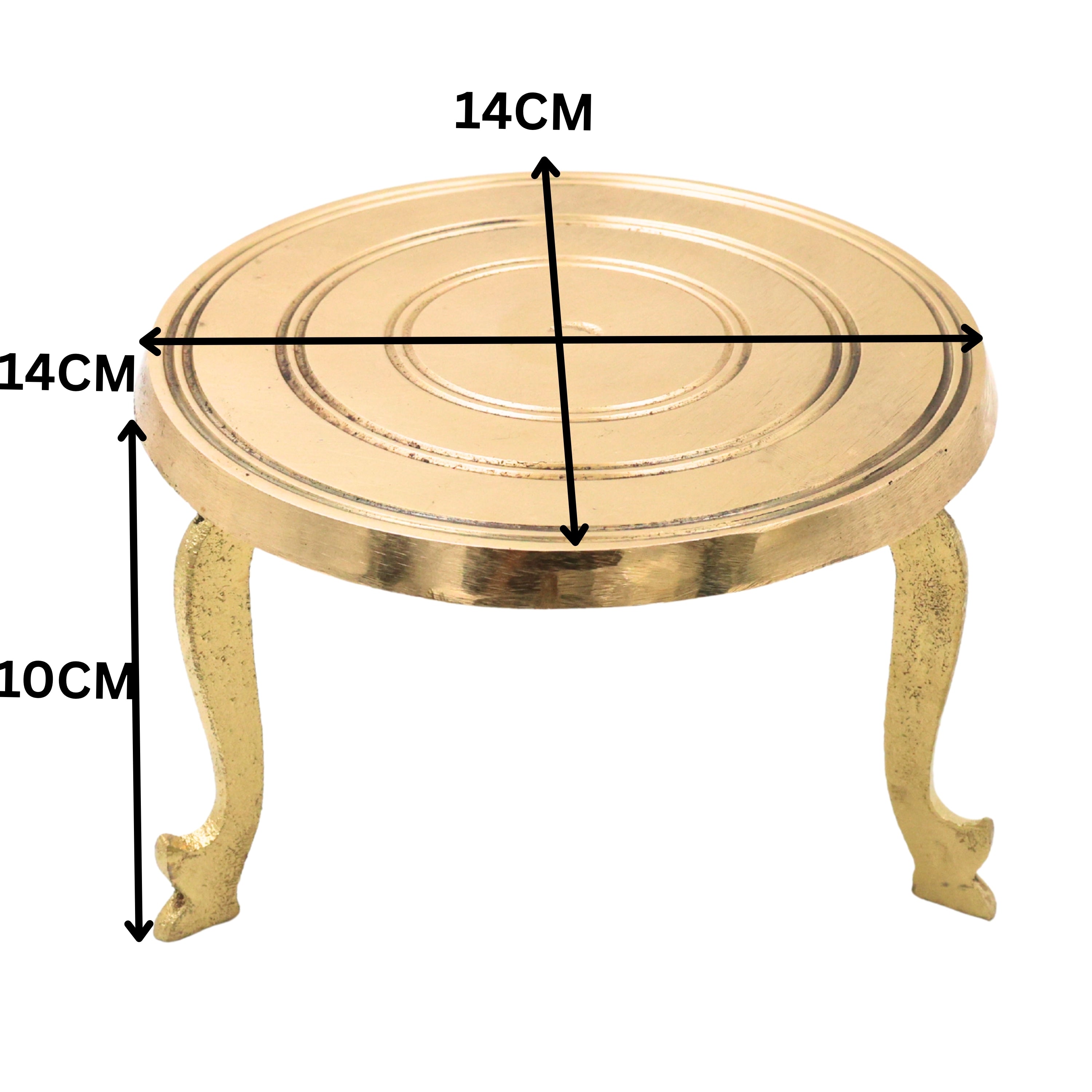 Brass Round Stand Pooja Chowki Circular Idol Display Peetham Simhasanam Murti Asana Mandir Temple Diya Pedestal Peetal Pittal Hittale Brass Platform for God Idol Decor, Gold, 4 Inch, 1 Piece