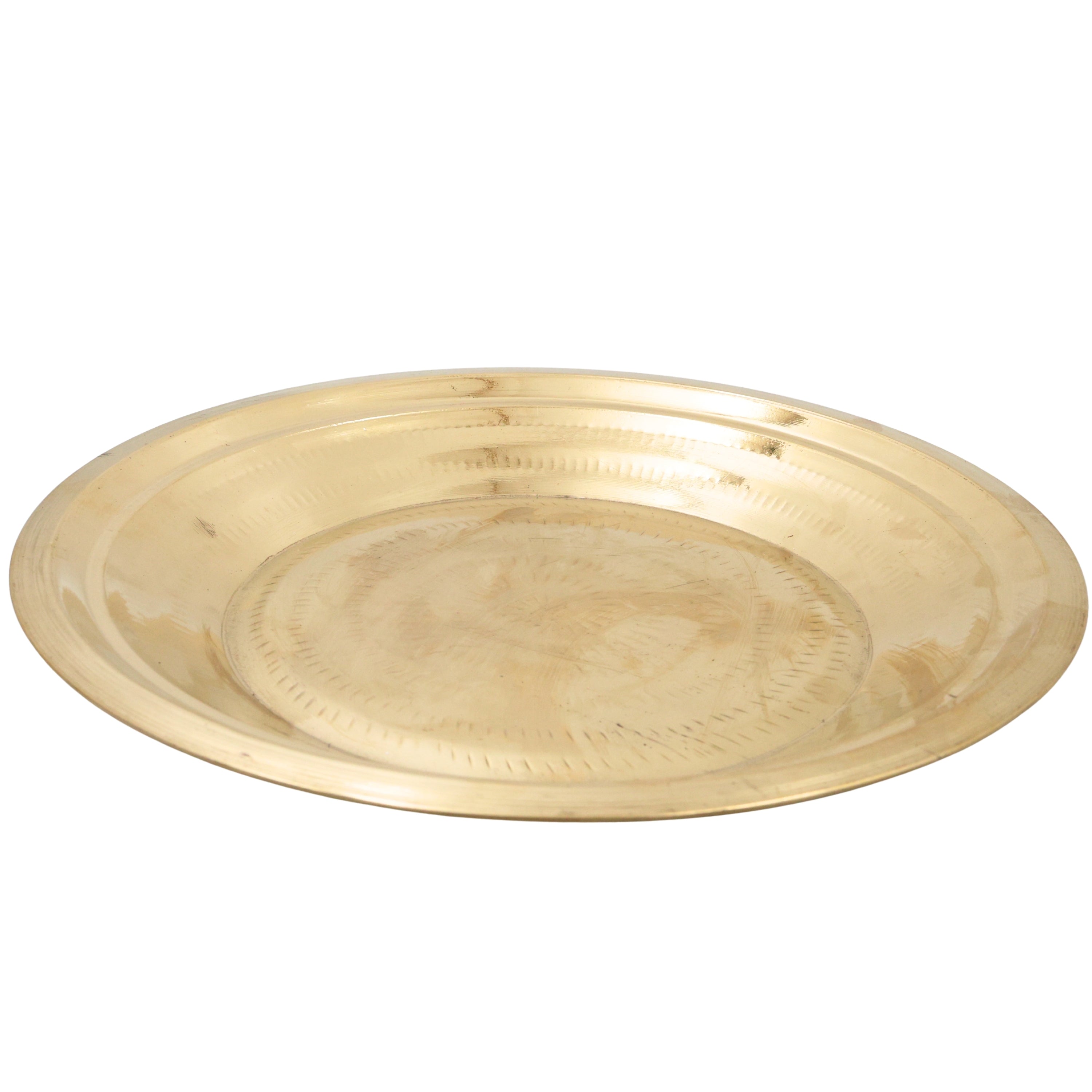 Brass Pooja Plate, Brass Pooja Thali, Peetal Aarti Thali, Hittale Pooja Taali, Brass Thambalam, Pooja Samagri Plate, Temple Pooja Thali for Home Mandir, Festival Aarti Ritual Plate, Gold, 13.5 Inch, 1 Piece