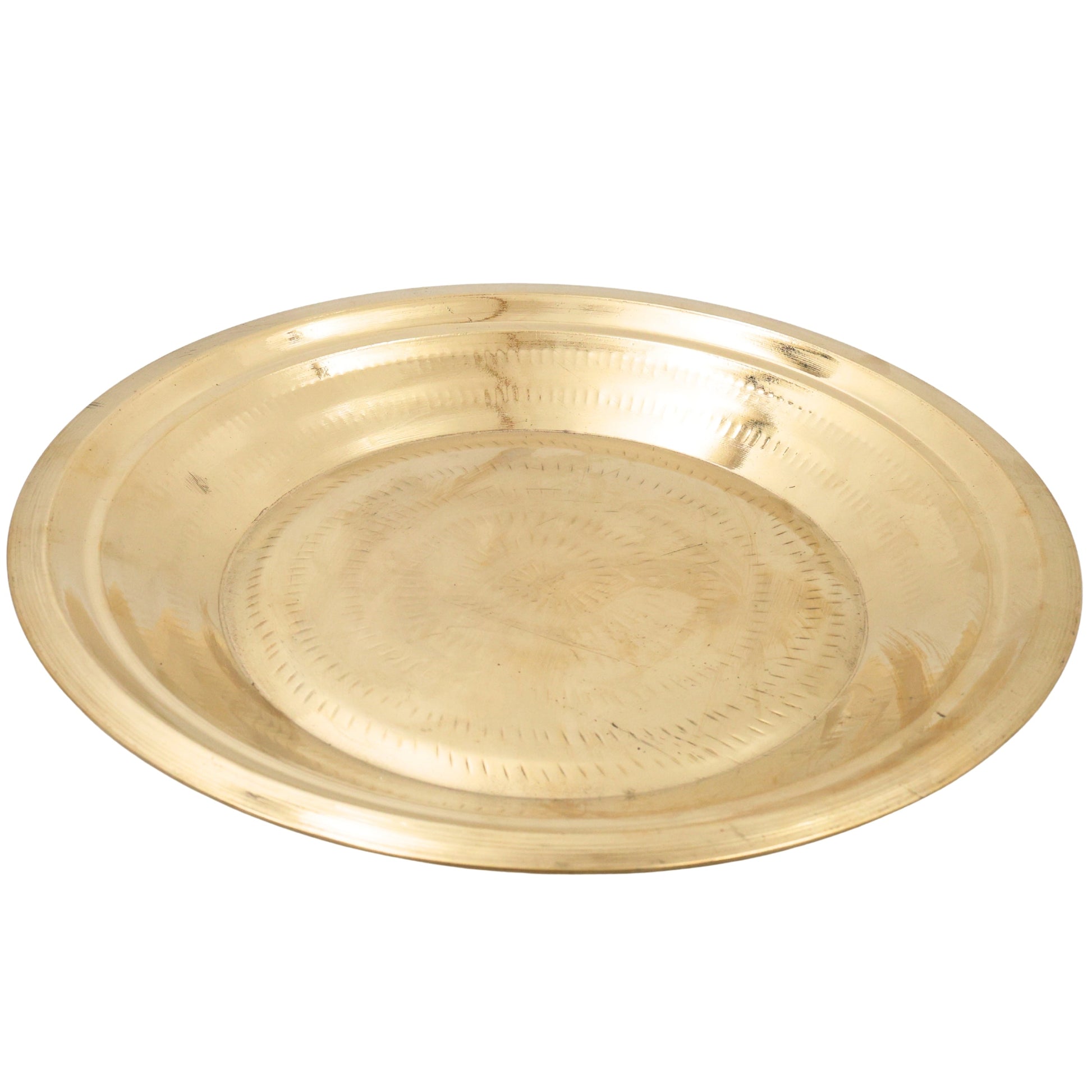 Brass Pooja Plate, Brass Pooja Thali, Peetal Aarti Thali, Hittale Pooja Taali, Brass Thambalam, Pooja Samagri Plate, Temple Pooja Thali for Home Mandir, Festival Aarti Ritual Plate, Gold, 13.5 Inch, 1 Piece