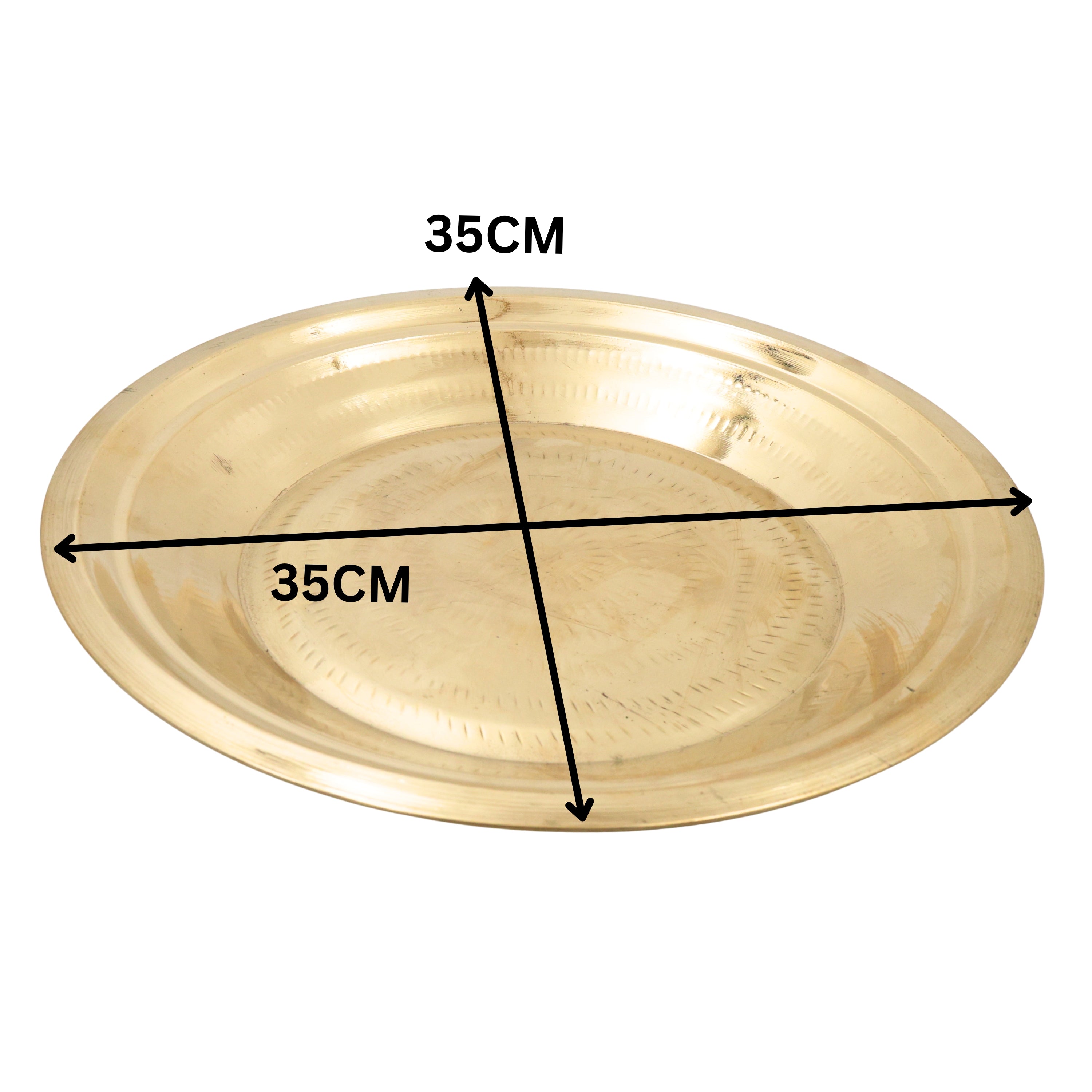 Brass Pooja Plate, Brass Pooja Thali, Peetal Aarti Thali, Hittale Pooja Taali, Brass Thambalam, Pooja Samagri Plate, Temple Pooja Thali for Home Mandir, Festival Aarti Ritual Plate, Gold, 13.5 Inch, 1 Piece