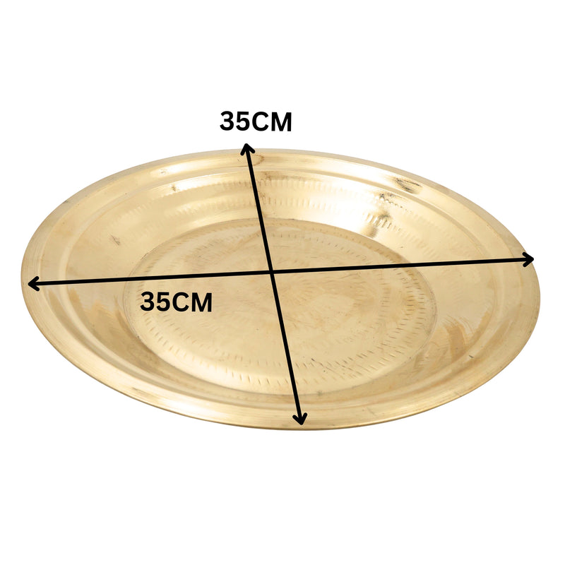 Brass Pooja Plate, Brass Pooja Thali, Peetal Aarti Thali, Hittale Pooja Taali, Brass Thambalam, Pooja Samagri Plate, Temple Pooja Thali for Home Mandir, Festival Aarti Ritual Plate, Gold, 13.5 Inch, 1 Piece