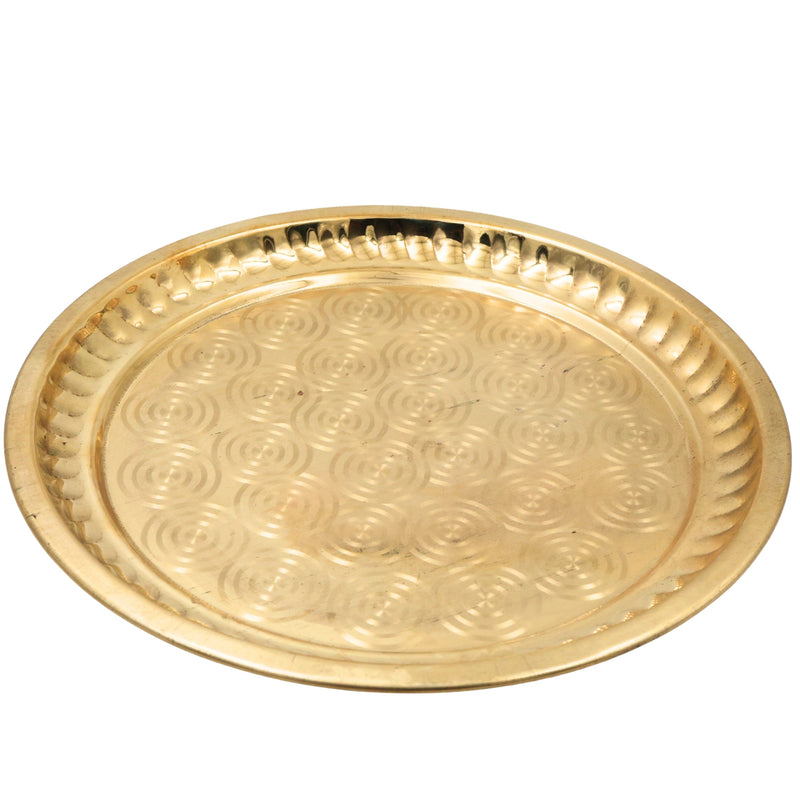 Brass Pooja Thali, Peetal Pooja Plate, Aarti Thali, Hittale Pooja Taali, Brass Thambalam, Traditional Puja Plate for Home Temple, Mandir, Diwali, Navratri, Lakshmi Ganesh Pooja Ritual Thali (26 cm), Gold, 10 Inch, 1 Piece
