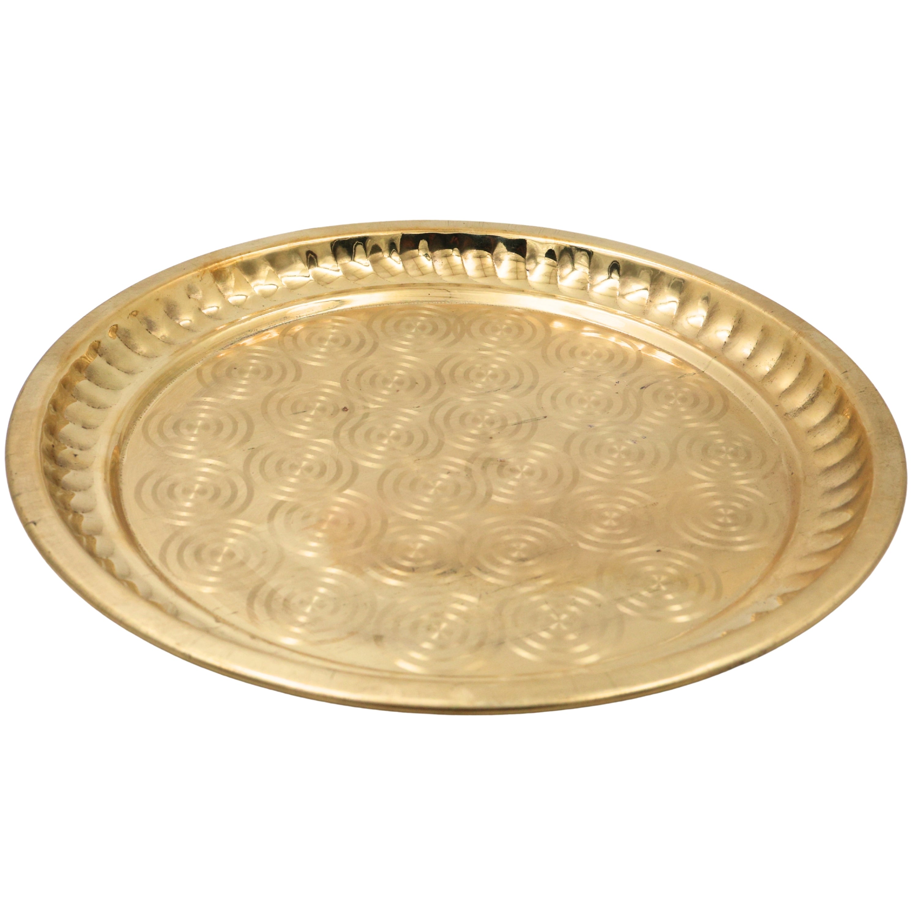 Brass Pooja Thali, Peetal Pooja Plate, Aarti Thali, Hittale Pooja Taali, Brass Thambalam, Traditional Puja Plate for Home Temple, Mandir, Diwali, Navratri, Lakshmi Ganesh Pooja Ritual Thali (26 cm), Gold, 10 Inch, 1 Piece