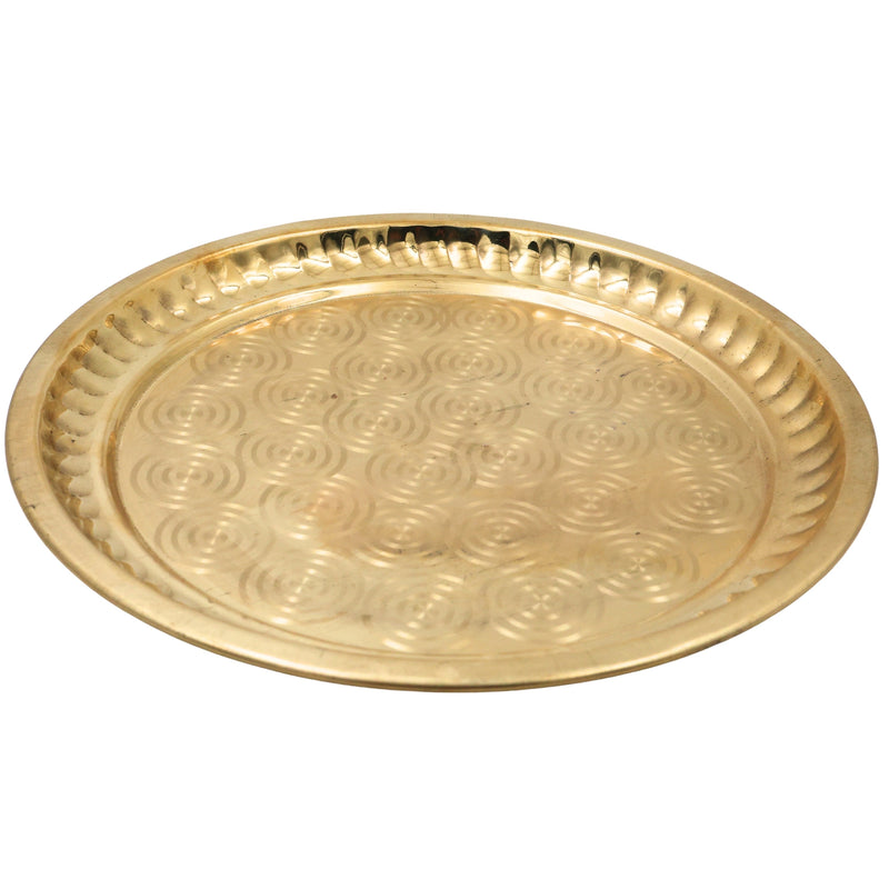 Brass Pooja Thali, Peetal Pooja Plate, Aarti Thali, Hittale Pooja Taali, Brass Thambalam, Traditional Puja Plate for Home Temple, Mandir, Diwali, Navratri, Lakshmi Ganesh Pooja Ritual Thali (26 cm), Gold, 10 Inch, 1 Piece