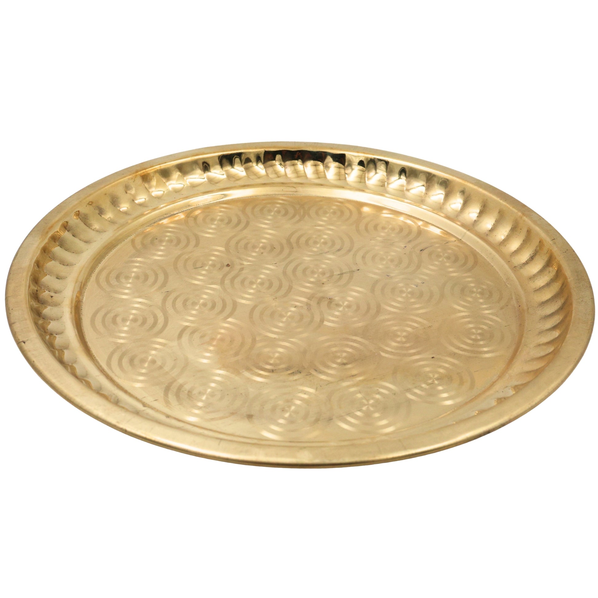 Brass Pooja Thali, Peetal Pooja Plate, Aarti Thali, Hittale Pooja Taali, Brass Thambalam, Traditional Puja Plate for Home Temple, Mandir, Diwali, Navratri, Lakshmi Ganesh Pooja Ritual Thali (26 cm), Gold, 10 Inch, 1 Piece