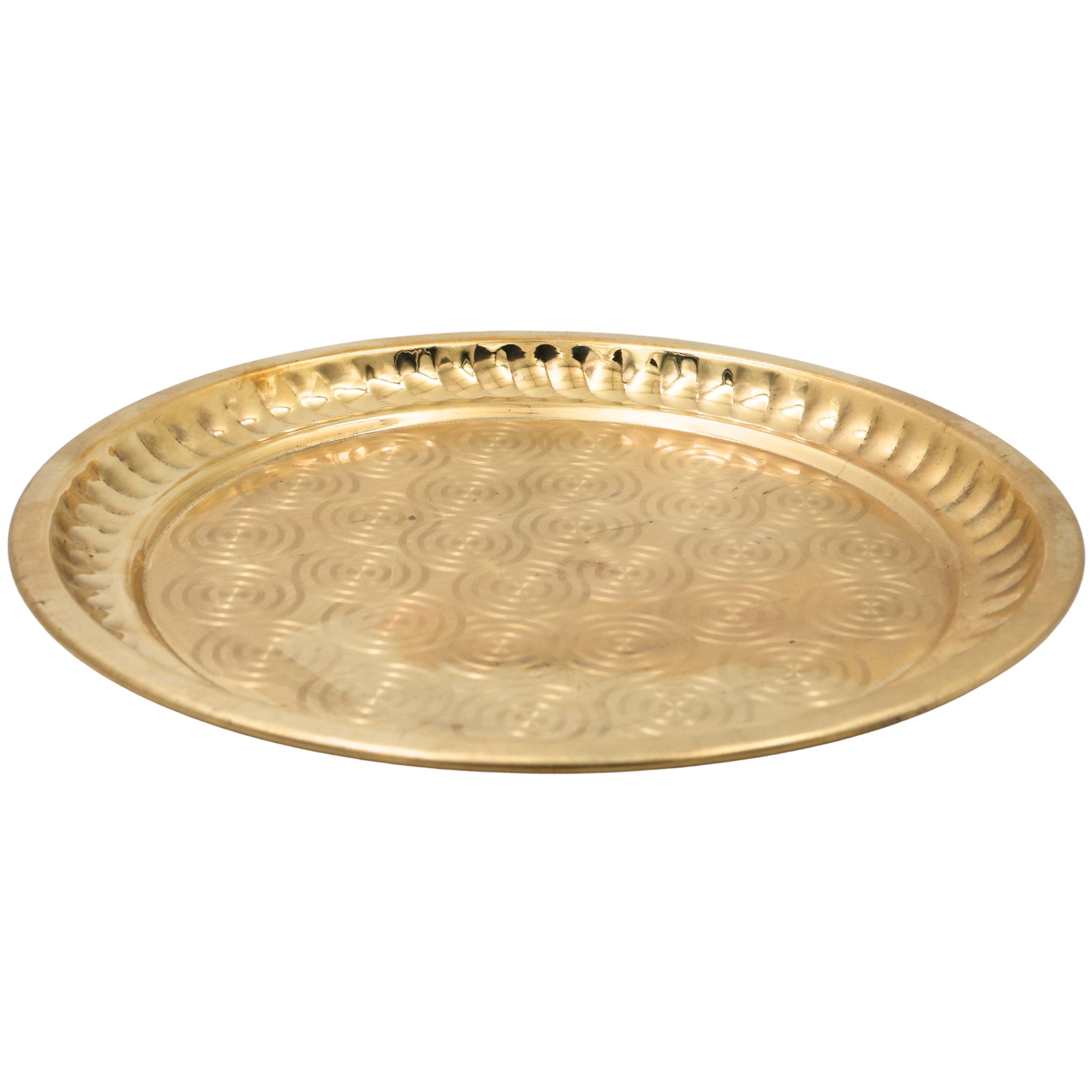 Brass Pooja Thali, Peetal Pooja Plate, Aarti Thali, Hittale Pooja Taali, Brass Thambalam, Traditional Puja Plate for Home Temple, Mandir, Diwali, Navratri, Lakshmi Ganesh Pooja Ritual Thali (26 cm), Gold, 10 Inch, 1 Piece