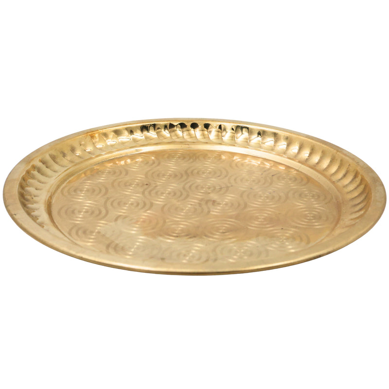 Brass Pooja Thali, Peetal Pooja Plate, Aarti Thali, Hittale Pooja Taali, Brass Thambalam, Traditional Puja Plate for Home Temple, Mandir, Diwali, Navratri, Lakshmi Ganesh Pooja Ritual Thali (26 cm), Gold, 10 Inch, 1 Piece
