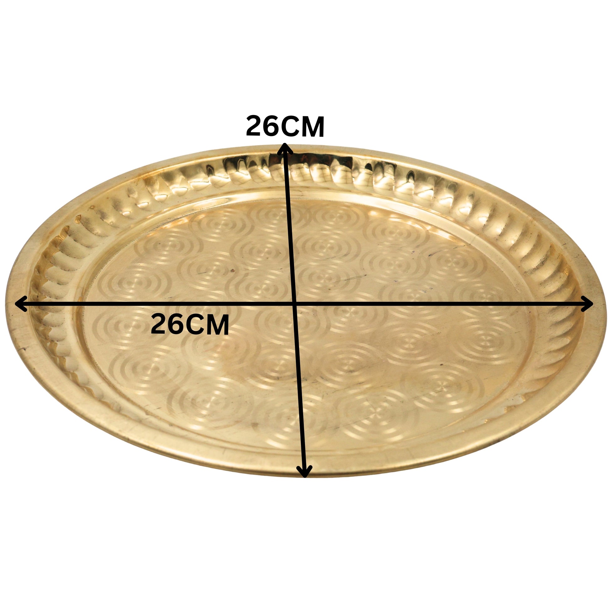 Brass Pooja Thali, Peetal Pooja Plate, Aarti Thali, Hittale Pooja Taali, Brass Thambalam, Traditional Puja Plate for Home Temple, Mandir, Diwali, Navratri, Lakshmi Ganesh Pooja Ritual Thali (26 cm), Gold, 10 Inch, 1 Piece