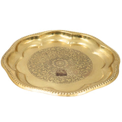 Brass Pooja Plate, Brass Pooja Thali, Peetal Aarti Thali, Hittale Pooja Taali, Traditional Pooja Samagri Plate, Temple Puja Thali, Devotional Aarti Plate, Mandir Pooja Tray for Home, Festival & Ritual Use, Gold, 7.5 Inch, 1 Piece