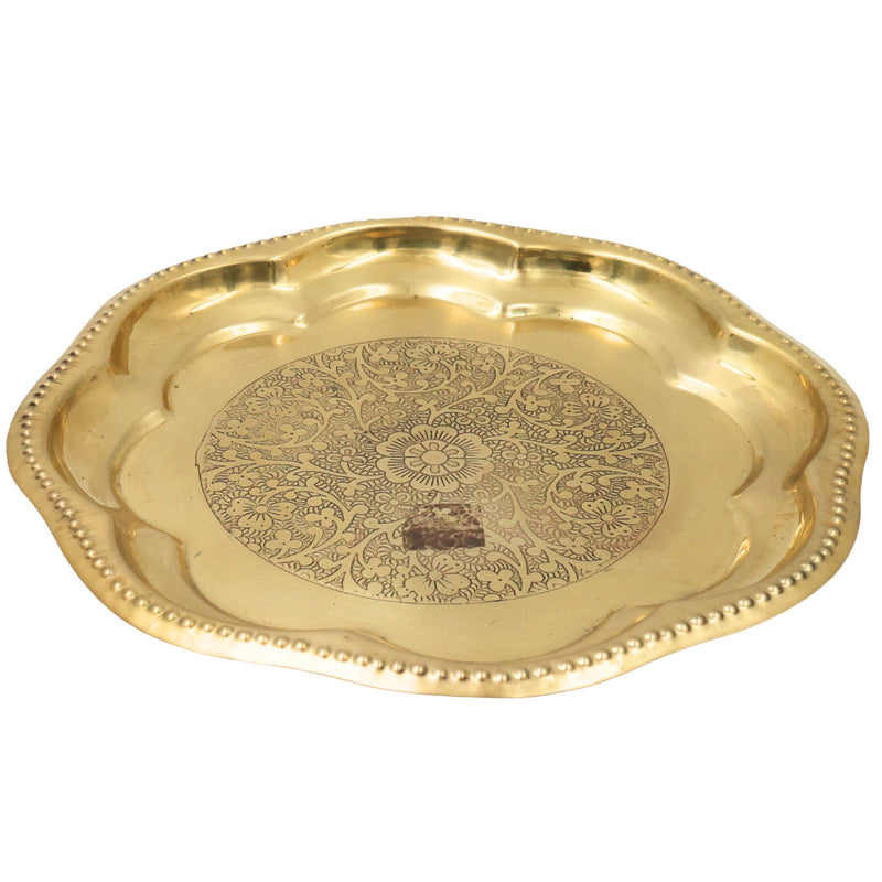 Brass Pooja Plate, Brass Pooja Thali, Peetal Aarti Thali, Hittale Pooja Taali, Traditional Pooja Samagri Plate, Temple Puja Thali, Devotional Aarti Plate, Mandir Pooja Tray for Home, Festival & Ritual Use, Gold, 7.5 Inch, 1 Piece