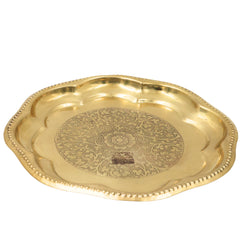 Brass Pooja Plate, Brass Pooja Thali, Peetal Aarti Thali, Hittale Pooja Taali, Traditional Pooja Samagri Plate, Temple Puja Thali, Devotional Aarti Plate, Mandir Pooja Tray for Home, Festival & Ritual Use, Gold, 7.5 Inch, 1 Piece